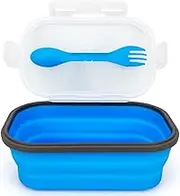 Lunbengo Collapsible Lunch Box Containers, Silicone Bento Box with Airtight Lid and 2 in1 Spoon & Fork, 1000ml Large Portion Reusable Silicone Food Storage Container, Microwave Dishwasher Safe