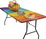 Camping Tablecloth For Picnic Table, Geometric Fitted Outdoor Picnic Blanket, Windproof Wipeable Waterproof Tables Accessories For Travel RV