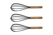 3PK Bialetti St.Clare Silicone Whisk w/ Acacia Handle Egg Beater Utensil Black