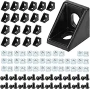 2020 Aluminum Profile Connector Set,20pcs Corner Bracket+40pcs 20 Series M5 T Nuts + 40pcs M5x8mm Hex Socket Cap with Wrench (Black)