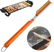 Pizza Oven Brush with Scraper, 21in Wire Pizza Stone Cleaning Brush with Wooden Handle, Portable BBQ Grill Cleaning Tool, Pizza Oven Brush and Scraper, Pizza Oven Accessories for Outdoor Grill Cooking