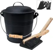 Mini Ash Bucket with Lid & Shovel 1.5 Gallon Fireplace Bucket with Broom, Coal B