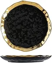 Gilt Edging Porcelain Plate Minimalist Style Western Food Salad Dish Steak Plate Household Round White Black Kitchen Tableware (Color : 002)