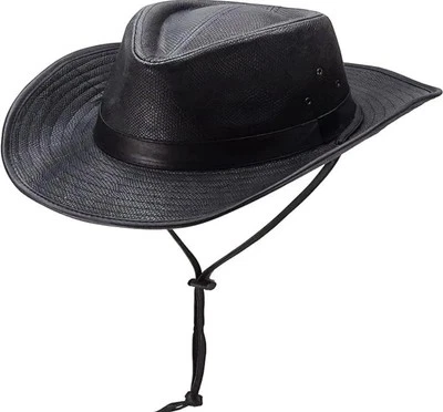 Silver Canyon Men’s Teton Outback Hiking Western Hat w/Chin Cord, Medium - Black