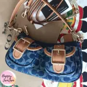 COACH CY700 Ashton Baguette 2way Outlet Bag In Signature Canvas Denim Blue Brown