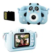 Toy Digital Camera 1080P HD Cute Animal Dolphin Panda with 64G Memory Card-Blue Panda