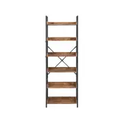 HOMFURN 6 Tier Industrial Bookshelf and Bookcase with 4 Hooks, Free Standing Display Rack, Brown