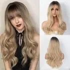 Blonde Wig With Bangs,Blonde Highlight Long Wavy Wig for Women, Synthetic Hea...