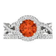 2.40ct Round Cut Halo Red Stone Ring Band bridal Set 14k White solid Gold