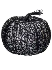 Sparkly Silver Glitter Pumpkin with Black Net Halloween Decoration