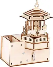 CORHAD 1 Set DIY Wooden Music Box Hand Crank Merry Go Round Puzzle for Adults Music Box Present and Carousel Ornament Engaging Educational Craft for Family Fun