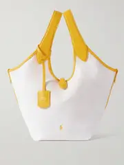 [Polo Ralph Lauren] Polo Ralph Lauren - Polo Play Medium Textured Leather-trimmed Cotton-canvas Tote - Ecru - One size One size Ecru