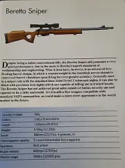 Beretta Sniper Rifle Gun Picture Weapon Out of Print Spec Sheet Display Art