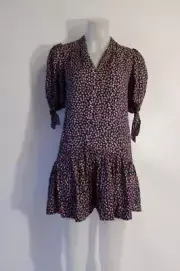 NWT Womens Rebecca Taylor Black Pink Silk Blend Floral Shift Mini Dress XS *