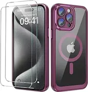 Case for iPhone 15 Pro Max, Mobile Phone Case with 2 Screen Protectors, Thin for Apple i15 Pro Max Case with Mag-Safe, Scratch-Resistant, Shockproof Protective Case 15 Pro Max Mobile Phone Case (Rose