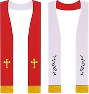 [Panitay] Embroidered Wedding Reversible Stole with Tassels Clergy Mass Stole with Cross Wedding Pastor Stole