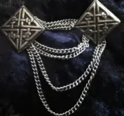 Square Celtic cloak clasp with chain in pewter sew on style