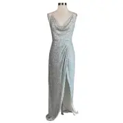 Aidan Mattox Women's Formal Dress Size 4 Silver Sequined Strappy Back Long Gown