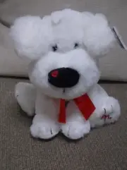 PLUSH PUPPY "LOVEY" WHITE WITH RED BOW HEART ON NOSE & PAW NEW 8 IN