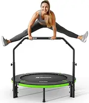 BCAN 40"/48" Foldable Mini Trampoline, Rebounder Trampoline for Adults, U/T Shape Adjustable Foam Handle, Exercise Rebounder for Adults Indoor/Garden Workout, Max Load 330lbs/440lbs