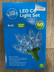 Winter Wonder Lane 60 LED Blue Faceted C6 Lights Green Wire Indoor/Outdoor NIB