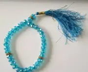 New Blue Small Beads Crystal & Golden TASBIH MISBAHA ROSARY WORRY 33 TASBEEH