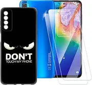 Don't Touch Pattern Case Compatible with TCL 20 5G T781H T781K + [2 Pack] Screen Protector Tempered Glass, Shockproof Case Cover for TCL 20 5G T781H T781K (6.67 inch)