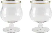 MANMAOHE 10oz Wine Glasses set of 2 Vintage Glass Goblet with Stem Clear Gold Rim Drink Glasses Stemmed Drinking Glasses for Wine Beer Whiskey Soda Cocktails Juice