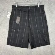 Greg Norman Tasso Elba Shorts Mens 30 Black Fairway Plaid Golf Performance NEW