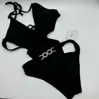 NWT KAMONI Blk Plunge Belted Cut Out Back Tie High Cut Cheeky One Pc. Swimsuit M