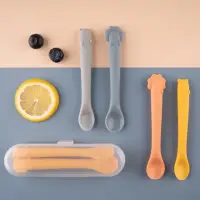 在飛比找momo購物網優惠-【INUIBEBE】韓國寶寶學習矽膠湯匙兩件組/兒童餐具/學