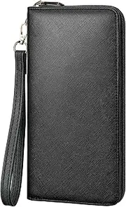 [Chelmon] Women's Vegan Leather Clutch Wallet with Zip, Hand Strap, Large Capacity, Ch Black, One Size, Large Capacity