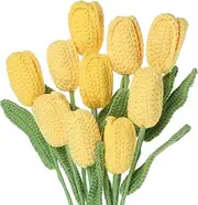uxcell Tulip Crochet Flowers, Artificial Knitted Tulip Flower Completed Handmade Tulips Bouquet for Gift Home Birthday Wedding Decoration, Yellow Pack of 10