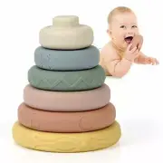 Stacking & Nesting Circle Toy 6 Pc Soft Building Ring Stacker & Teethers,Squeeze