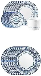 Signature Dinnerware, 18 Piece Set with Corelle Dinner Plate 6 piece set 26cm, Portofino Blue and White bundle