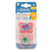 Dr Brown's PreVent Contoured Baby Pacifier 6-18 Months Pink 2 Pack