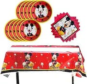 Red Mickey Mouse Birthday Party Supplies,Includes 20 Paper Plates - 20 Napkin - 1 Table Cloth Serves 20 Guest
