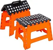 9 Inch Folding Step Stool for Adults,Non-Slip Foldable Steps Stool for Kitchen,Gardens,Bedrooms,Plastic Folding Stool for Kids,Collapsible step Stool Folding,Step Up Stool, (Black/Orange)