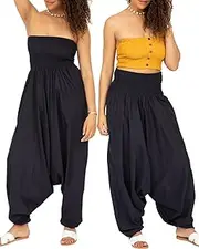 likemary Jumpsuits for Women - Pull Down Romper to Harem Pants Women - One Size Cotton Jumpers - Maxi Length Outfit & Pockets