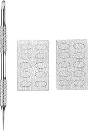 sourcing map Cuticle Pusher Dual Sided, Metal Nail Cuticle Pusher Remover Tool with 20 Pcs 180/240 Grit Sandpaper Sheets for Manicure Pedicure Nail Art