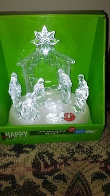 HAPPY HOLIDAYS LIGHTED MUSICAL CHRISTMAS NATIVITY SET