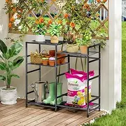 ThreeHio Potting Bench Table, Outdoor Plant Stand Table with Storage, Garden Tools Organizer Shelf Work Bench Station for Backyard, Patio, Balcony, Greenhouse