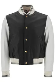 [THOM BROWNE] THOM BROWNE leather varsity bomber jacket 2 Black