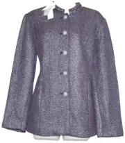 Chico's Metallic Tweed Silver Gray Polyester Cotton Jacket Size: 12