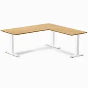 Desky Fixed Height Light Oak Rubberwood L-Shape Office Desk 1800x1750mm White Frame