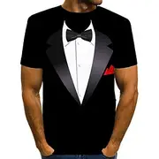 Men's Graphic Tee Tuxedo Shirts Short Sleeve T shirt 3D Print Round Neck Shirt Exaggerated Basic Daily Black White Yellow Clothing Apparel Normal S M L XL XXL
