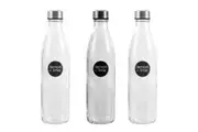 3x Lemon & Lime 1L Glass Screw Top Lid Water Bottle Juice Drink Container Clear