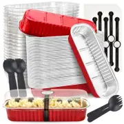 NPLUX Mini Loaf Pans with Lids and Spoons Rectangular Aluminum Foil Baking Pa...