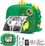 Kids Camera Instant Print,Dinosaurs Instant Print Camera for Kids,Birthday Gifts for Boys,2.4-Inch/1080P with 32GB Card,Christams Birthday Gifts for Girls Boys Age 3-12