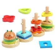 TOP BRIGHT Kids Wooden Sorting Stacking Board Toys, Shape Color Matching-19 Pcs